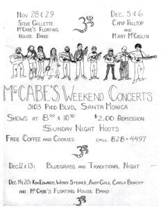 McCabe's Concerts very first flyer